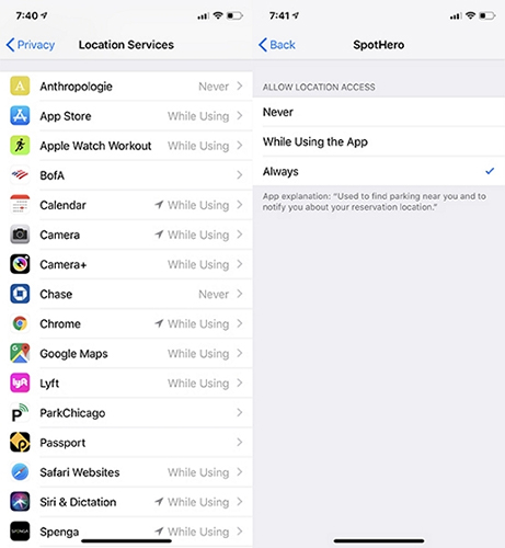 how to turn on location services for specific apps