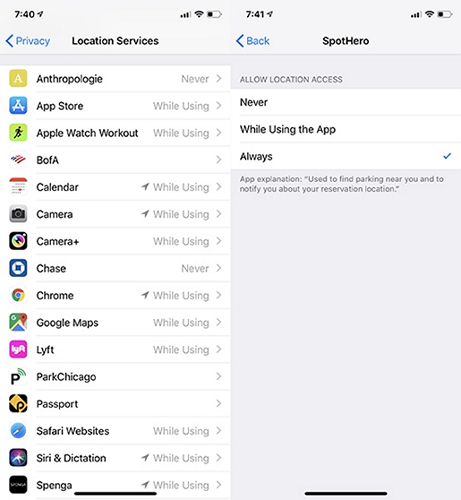 never allow location access