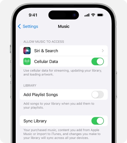 turn on sync library on iphone