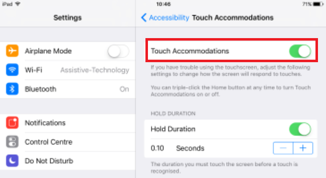 enable touch accomodations to fix iphone touch screen sensitivity