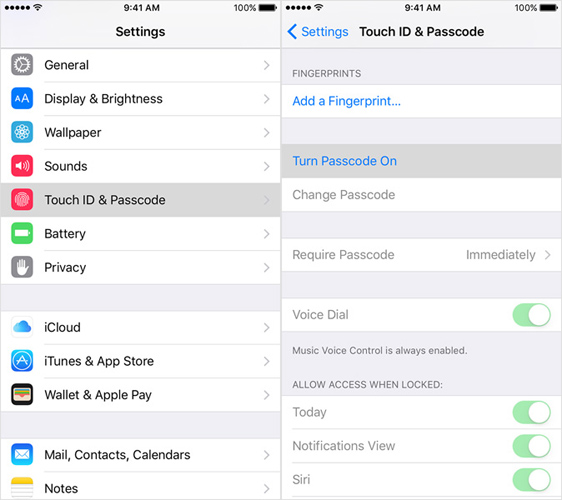 turn passcode on ipod