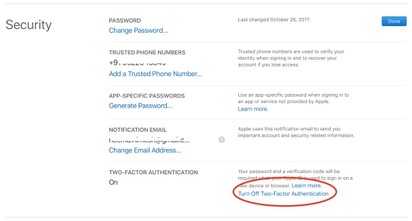 turn off two factor authentication