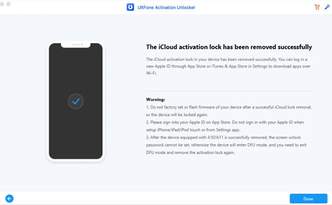 ultfone icloud lock removed