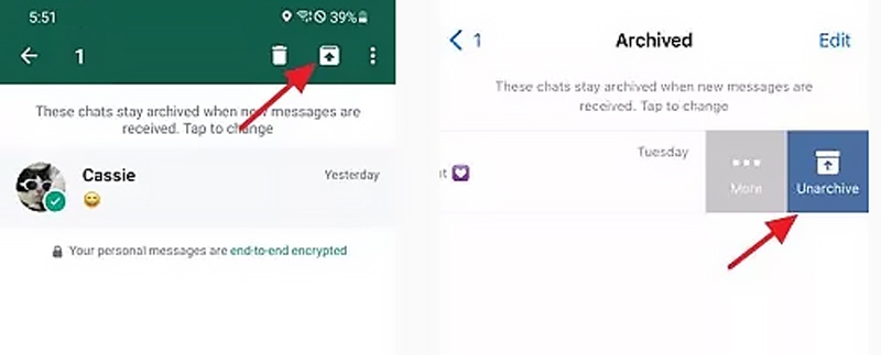 unarchive chat on whatsapp