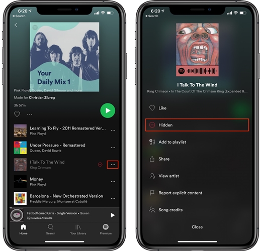 unhide spotify song mobile
