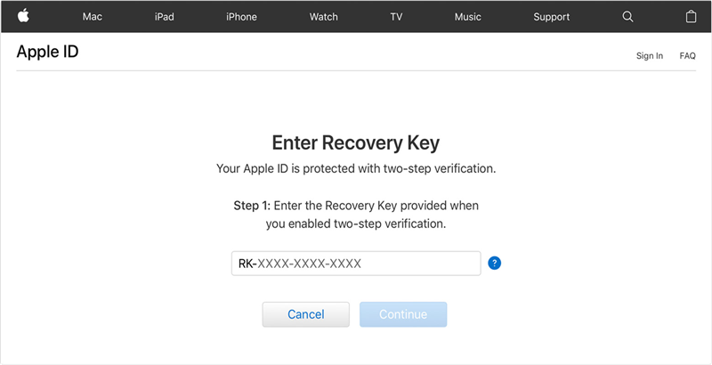 change apple id password via recovery key