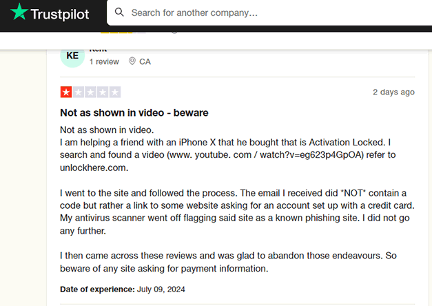 unlockhere com trustpilot review