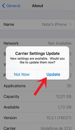 update carrier settings if iphone calls not working