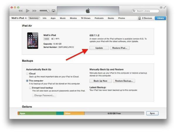 update ipad by itunes