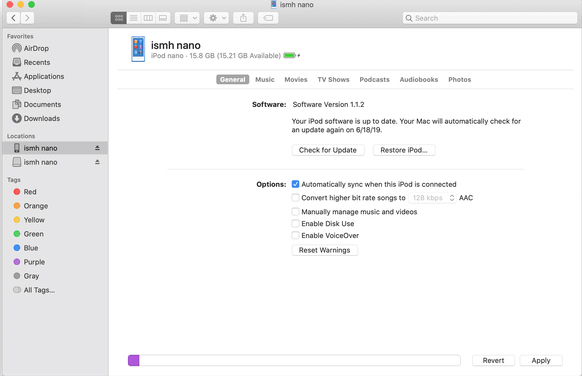 update ipod with finder