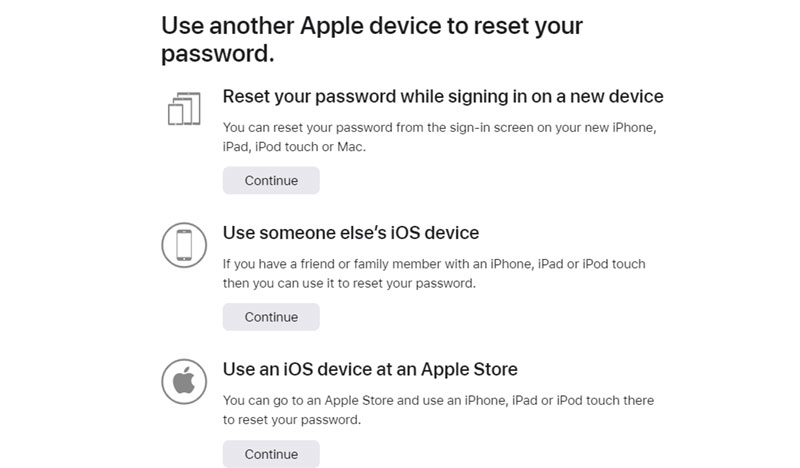 use another device to preset apple id password