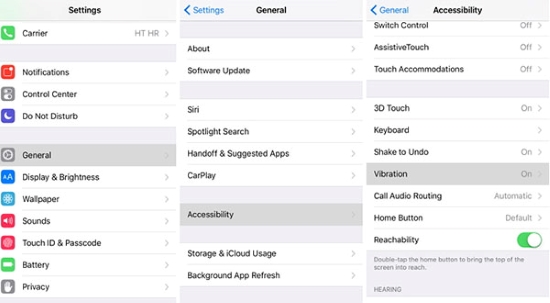 toggle iphone vibration in accessibility