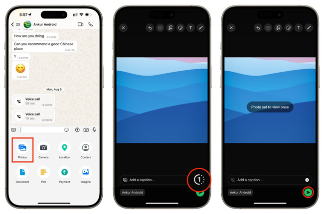 how to send view once photo