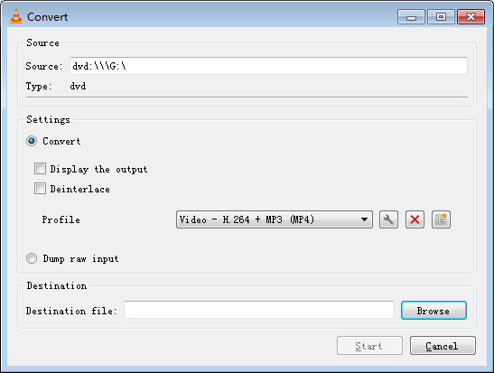 vlc dvd output format