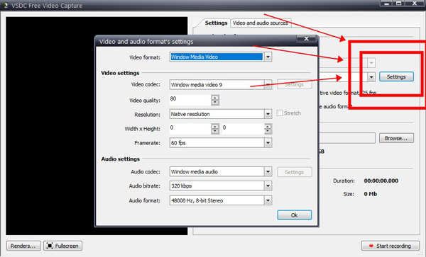 video capture settings in vsdc