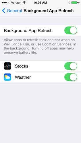 enable background app fresh for weather