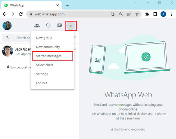 web check starred messages