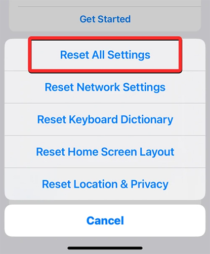 reset all settings