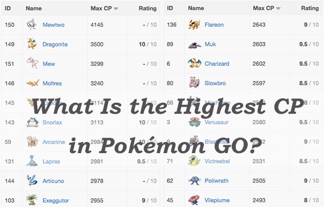 what is the highest cp in pokemon go