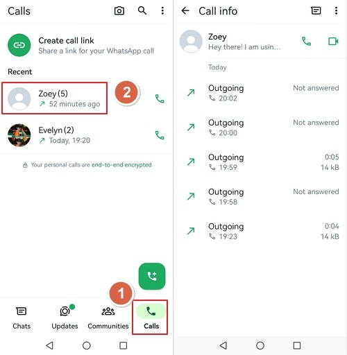 whatsapp call history