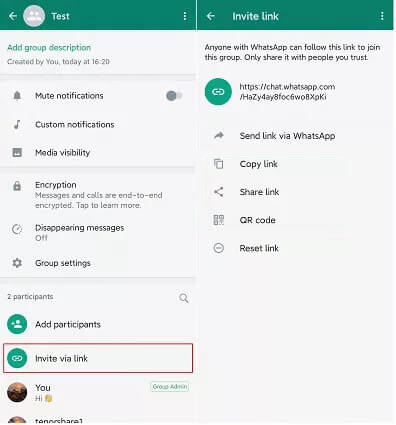 whatsapp invite via link