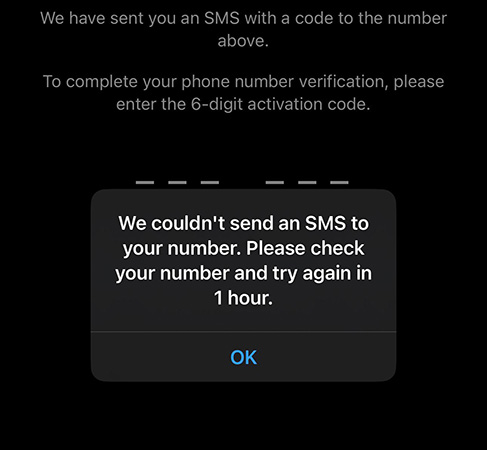 whatsapp we could not send an sms to your number