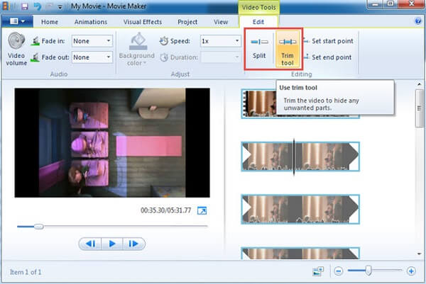 jak przycinać klipy dźwiękowe w programie Windows Theater Maker