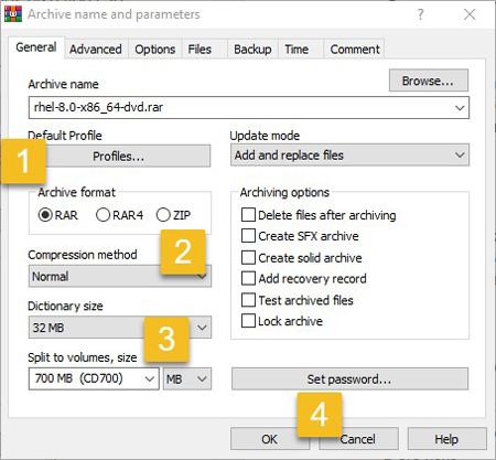 adjust the archive parameters for iso file