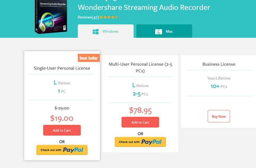 price of wondershare streaming audio recorder