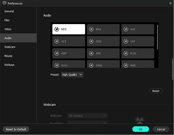 preset audio preference