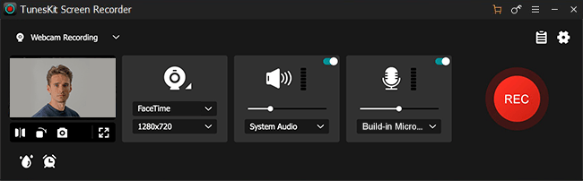 set webcam recording mode on tuneskit screen recorder