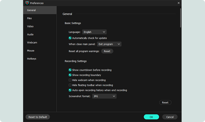 adjust audio recording perferences