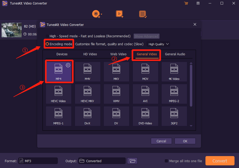 choose mp4 as target format for dvd