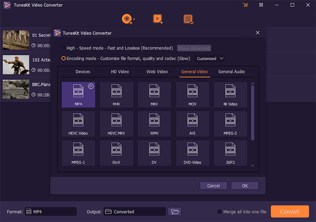 set video output format to mp4