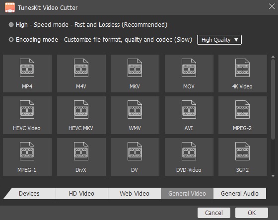 set output format to video